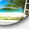 Designart - Window Open to Beach with Palm' Extra Large Seashore Metal Circle Wall Art